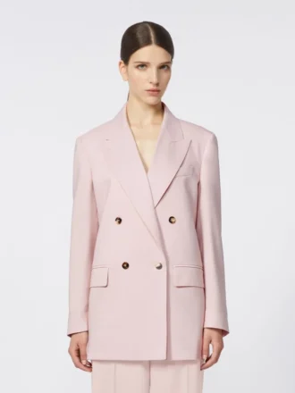 Dubbelknäppt kavaj i ull, mohair och siden, beige-rosa
