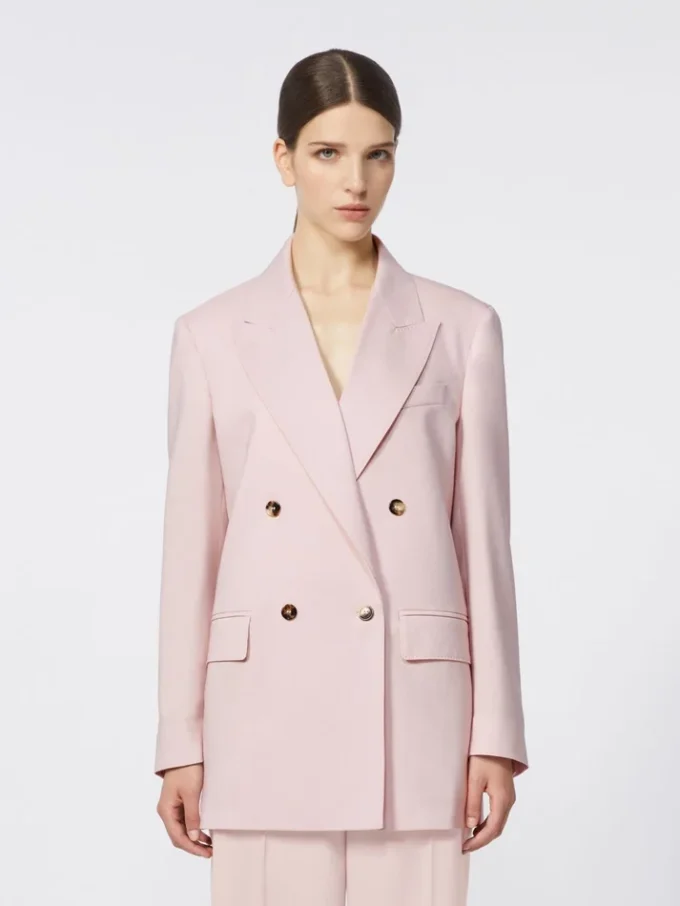 Dubbelknäppt kavaj i ull, mohair och siden, beige-rosa Dubbelknäppt kavaj i ull, mohair och siden, beige-rosa
