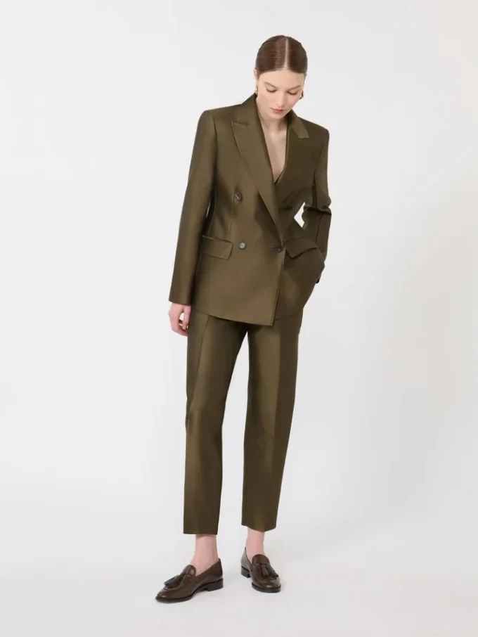 Dubbelknäppt shantungblazer, khaki