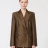 Dubbelknäppt shantungblazer, khaki