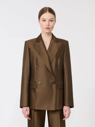 Dubbelknäppt shantungblazer, khaki