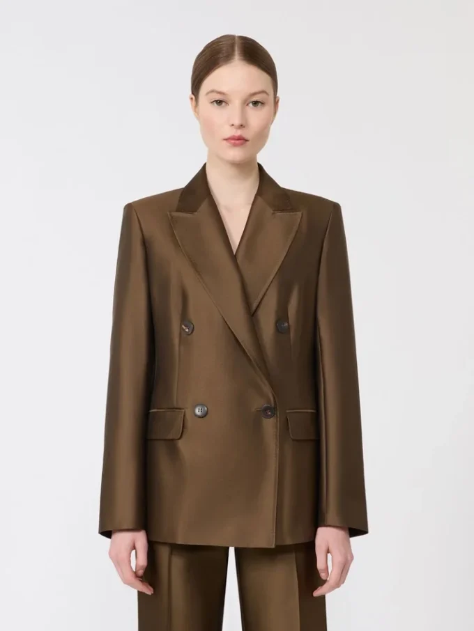 Dubbelknäppt shantungblazer, khaki