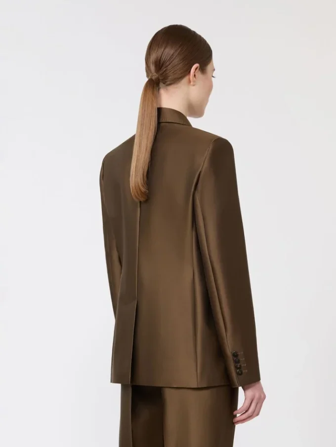 Dubbelknäppt shantungblazer, khaki