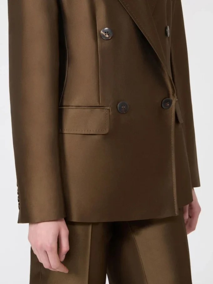 Dubbelknäppt shantungblazer, khaki