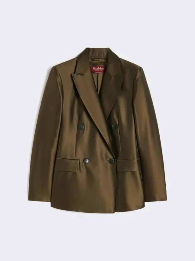Dubbelknäppt shantungblazer, khaki
