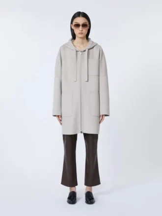 Dubbelvänd yllekappa med huva, beige