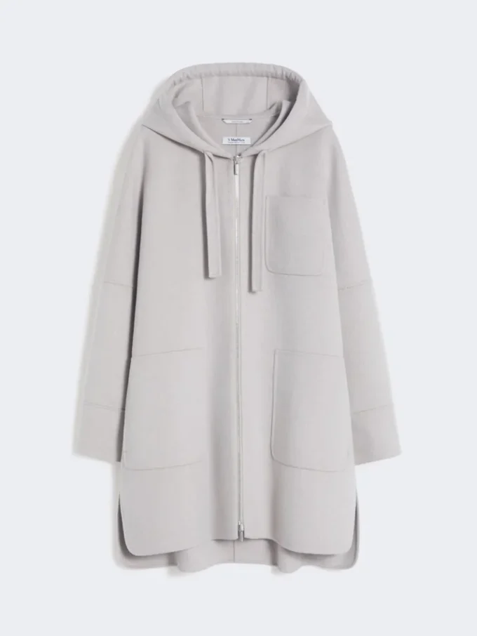 Dubbelvänd yllekappa med huva, beige Dubbelvänd yllekappa med huva, beige
