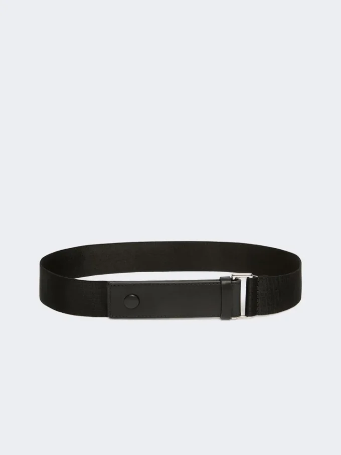 Elastiskt bälte i vävband och läder, svart Elastiskt bälte i vävband och läder, svart
