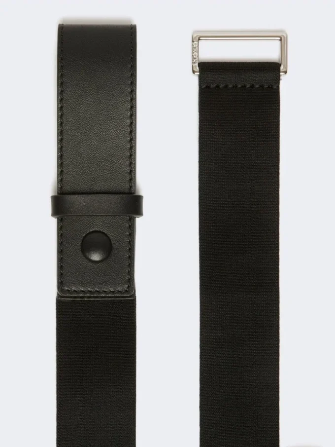 Elastiskt bälte i vävband och läder, svart Elastiskt bälte i vävband och läder, svart