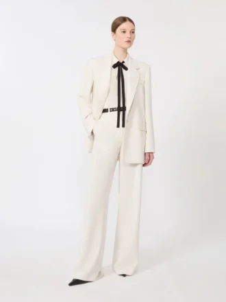 Silkesblus med fluga, beige