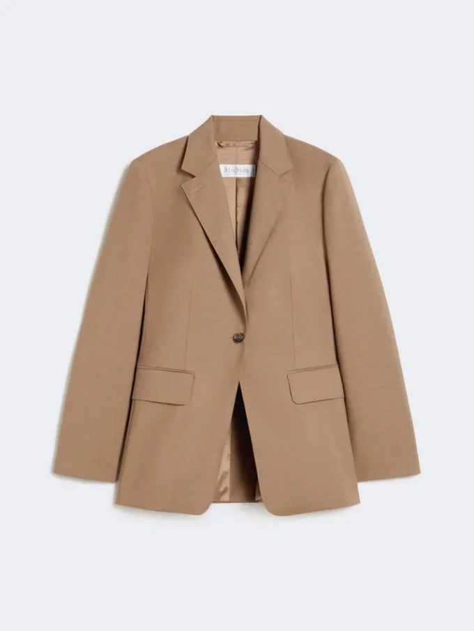 Enradig blazer i ulltyg, hasselnötsbrun