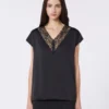 Feminin satintopp, svart
