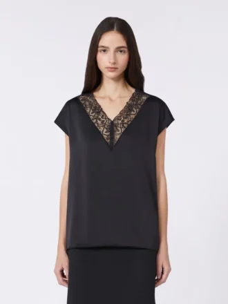 Feminin satintopp, svart