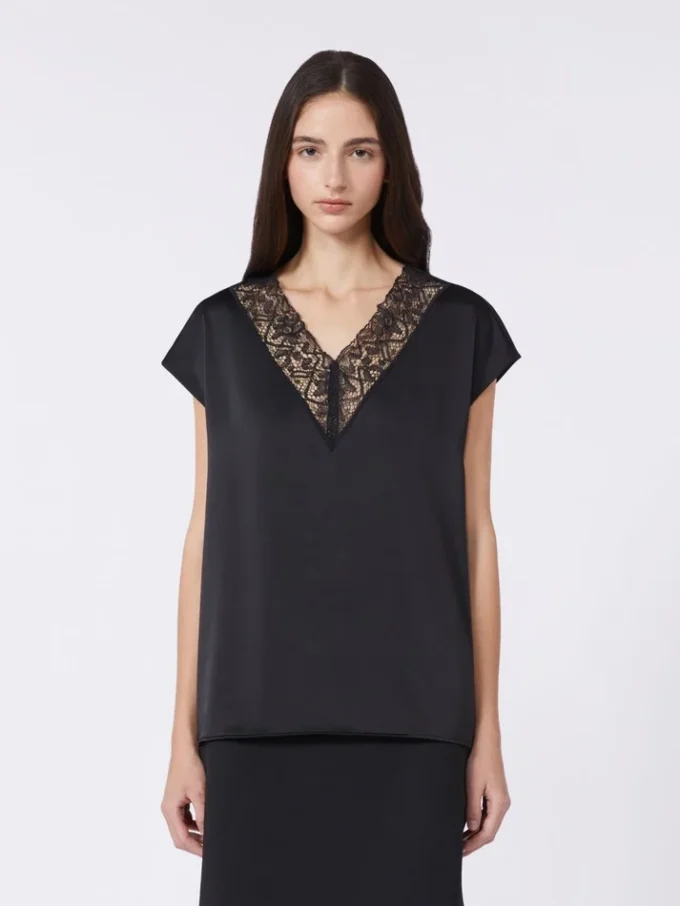 Feminin satintopp, svart