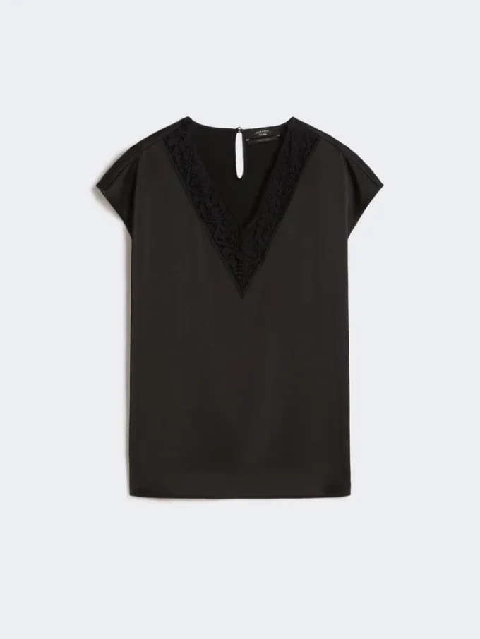 Feminin satintopp, svart