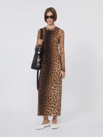 Figursydd klänning i tylljersey, beige nyanserad