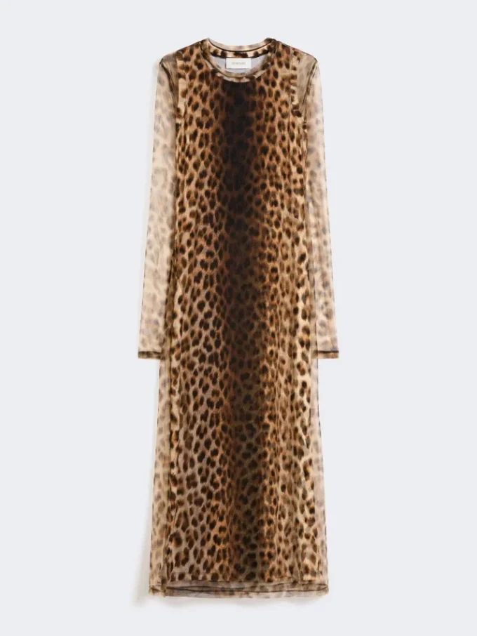 Figursydd klänning i tylljersey, beige nyanserad Figursydd klänning i tylljersey, beige nyanserad