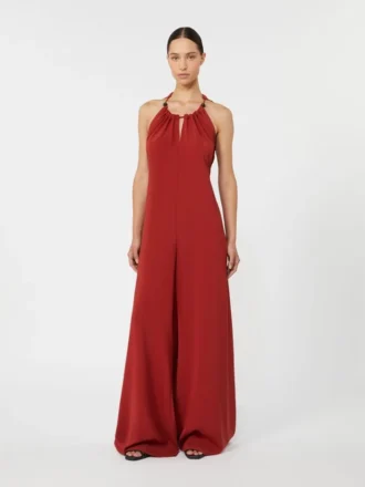 Flödande jumpsuit i envers-satin, röd