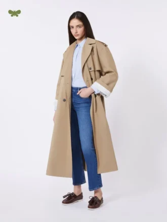 Flödande trenchcoat i bomull och nylon, hasselnötsbrun