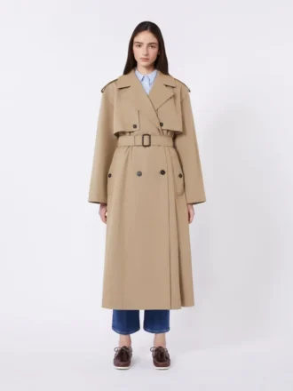Flödande trenchcoat i bomull och nylon, hasselnötsbrun