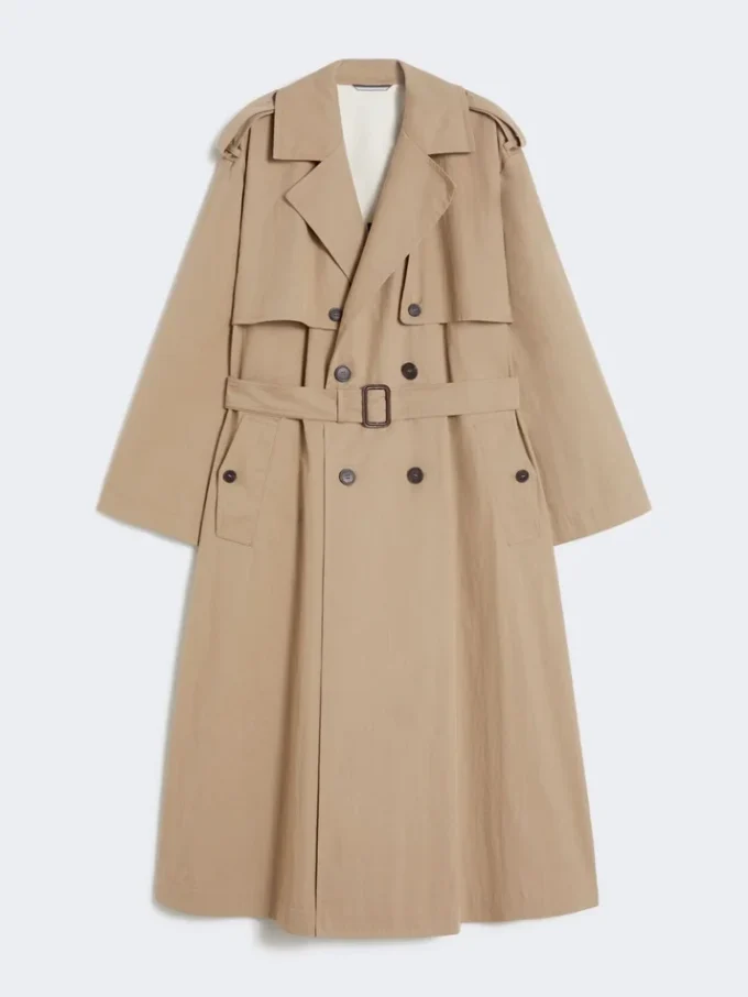 Flödande trenchcoat i bomull och nylon, hasselnötsbrun Flödande trenchcoat i bomull och nylon, hasselnötsbrun