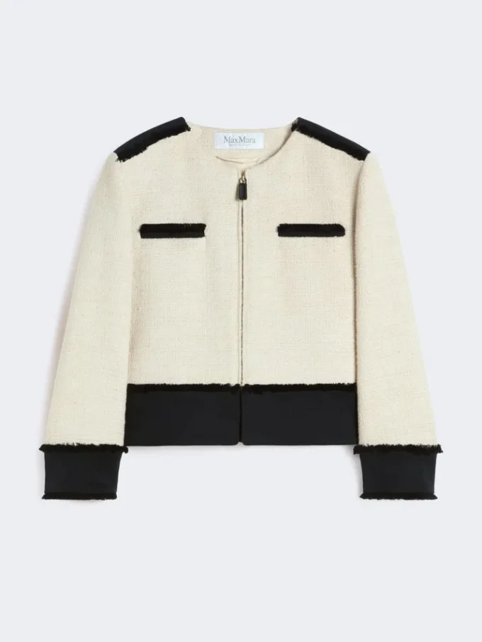 Jacka i bomull och linne med korgväv, beige