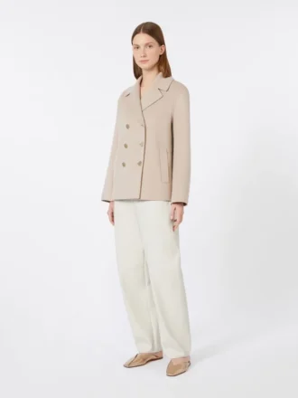 Jacka i bredvävd ull, beige-rosa