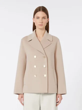 Jacka i bredvävd ull, beige-rosa