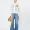 Bomullsblus med spets och broderier, vit Bomullsblus med spets och broderier, vit