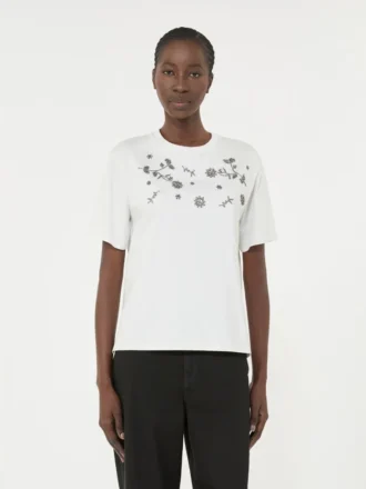 Jersey-T-shirt med tryck och broderier, vit