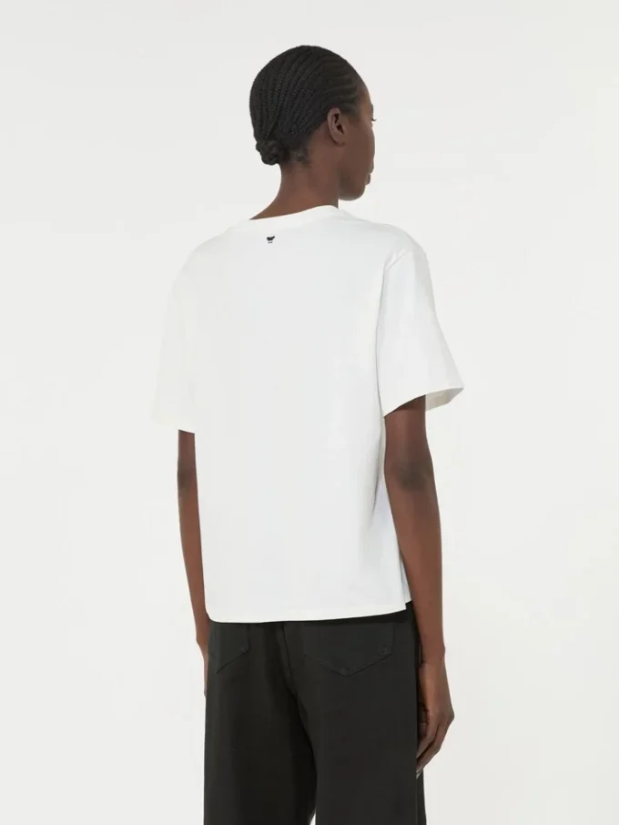 Jersey-T-shirt med tryck och broderier, vit Jersey-T-shirt med tryck och broderier, vit
