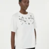 Jersey-T-shirt med tryck och broderier, vit Jersey-T-shirt med tryck och broderier, vit