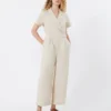 Jumpsuit i viskos och linne, beige Jumpsuit i viskos och linne, beige