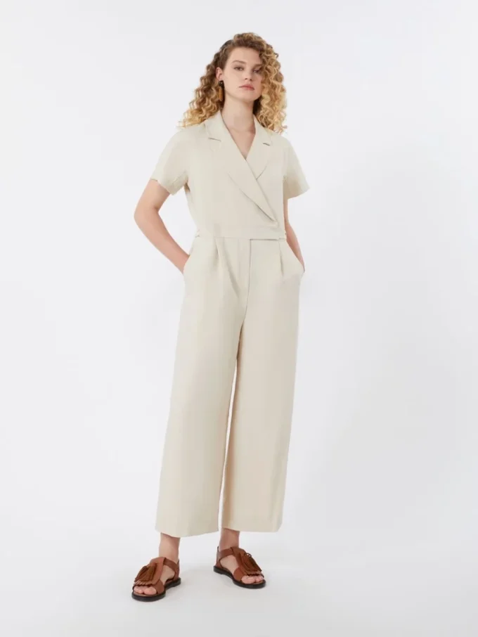 Jumpsuit i viskos och linne, beige Jumpsuit i viskos och linne, beige