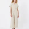 Jumpsuit i viskos och linne, beige Jumpsuit i viskos och linne, beige
