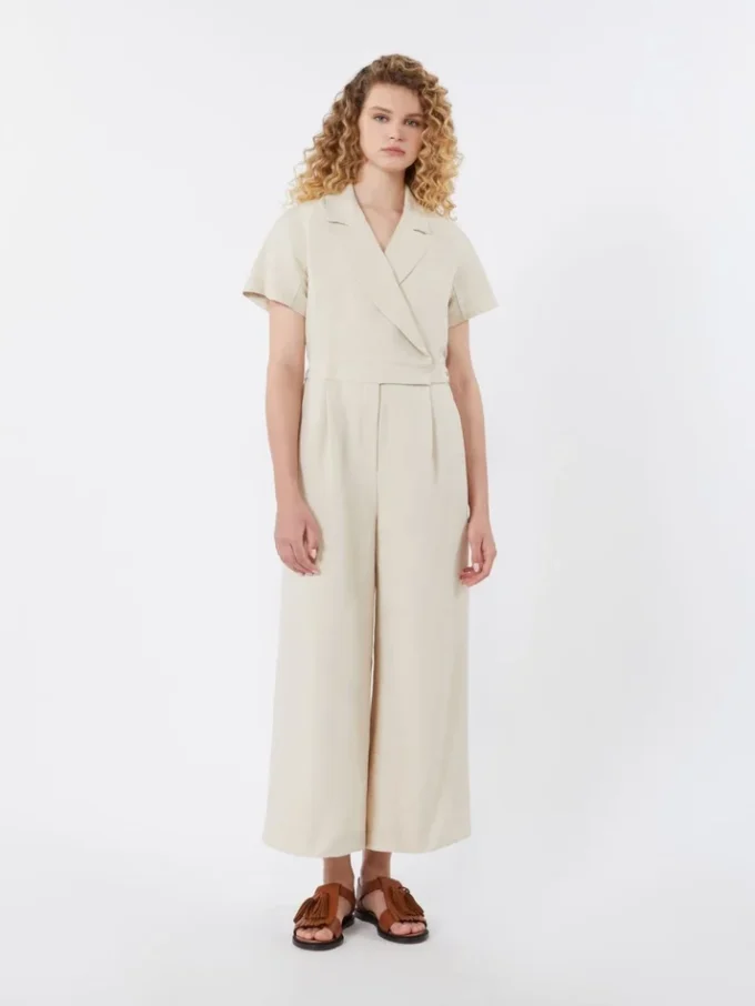 Jumpsuit i viskos och linne, beige Jumpsuit i viskos och linne, beige
