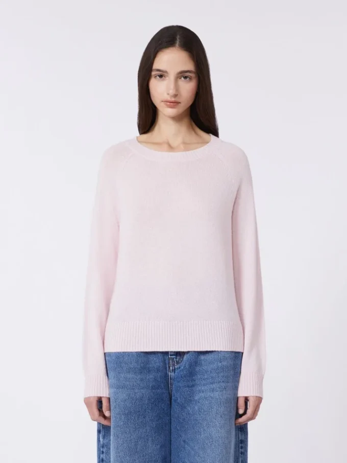 Kashmirtröja med rund hals, rosa