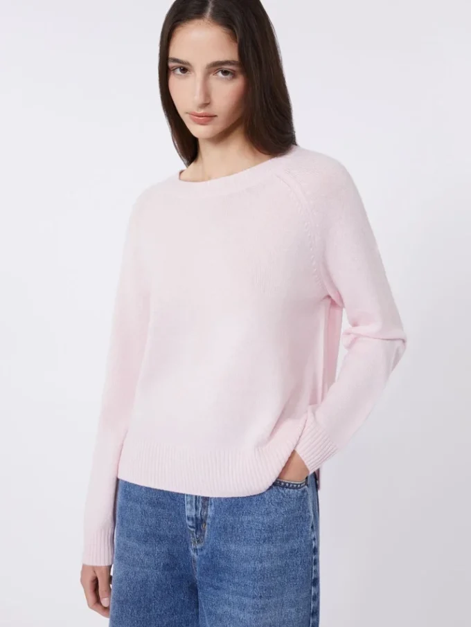 Kashmirtröja med rund hals, rosa