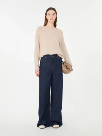 Kashmirtröja med rund hals, sand