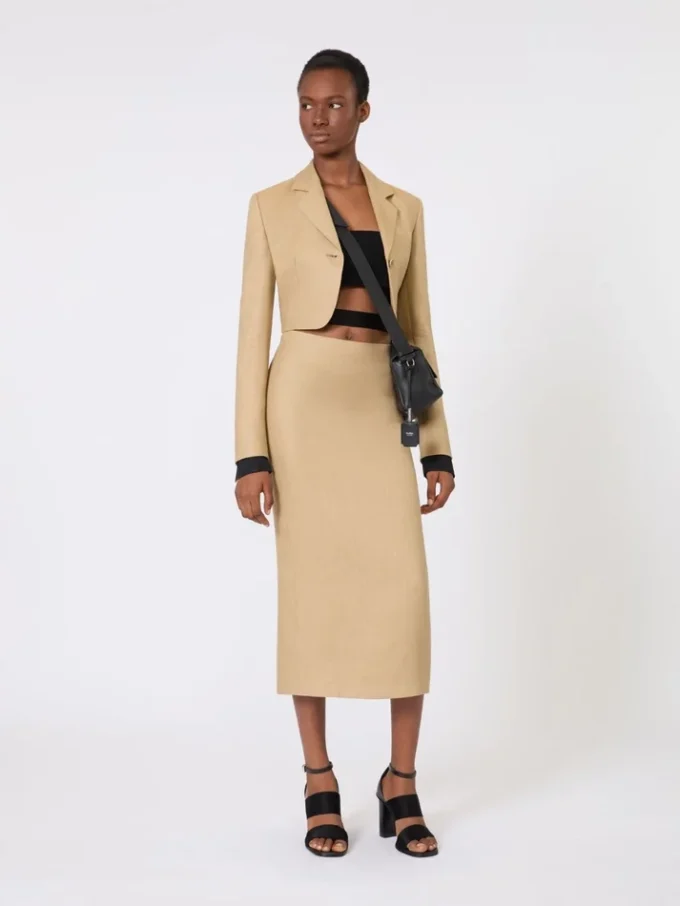 Smal kjol i linne-twill, kamel Smal kjol i linne-twill, kamel