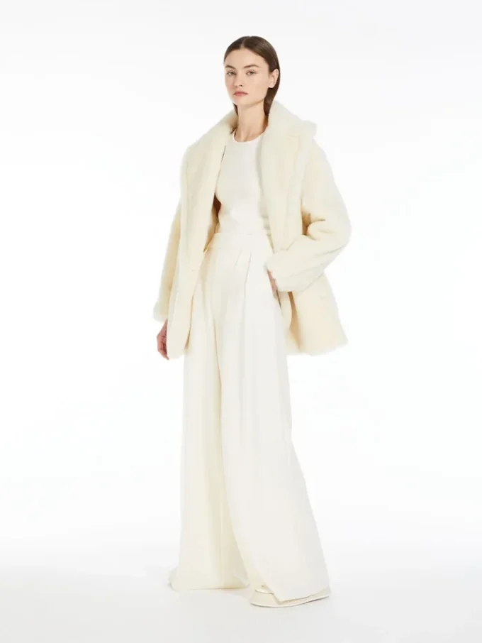 Kort Teddy Bear Icon Coat i alpacka och ull, vit