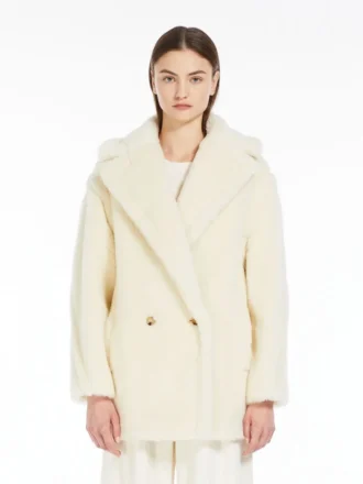 Kort Teddy Bear Icon Coat i alpacka och ull, vit