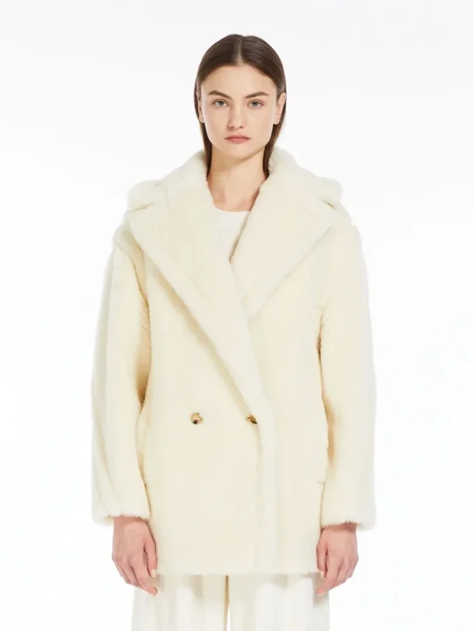 Kort Teddy Bear Icon Coat i alpacka och ull, vit