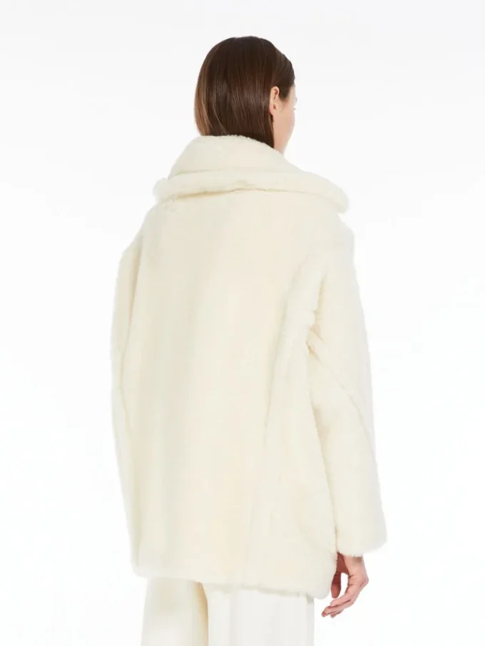 Kort Teddy Bear Icon Coat i alpacka och ull, vit