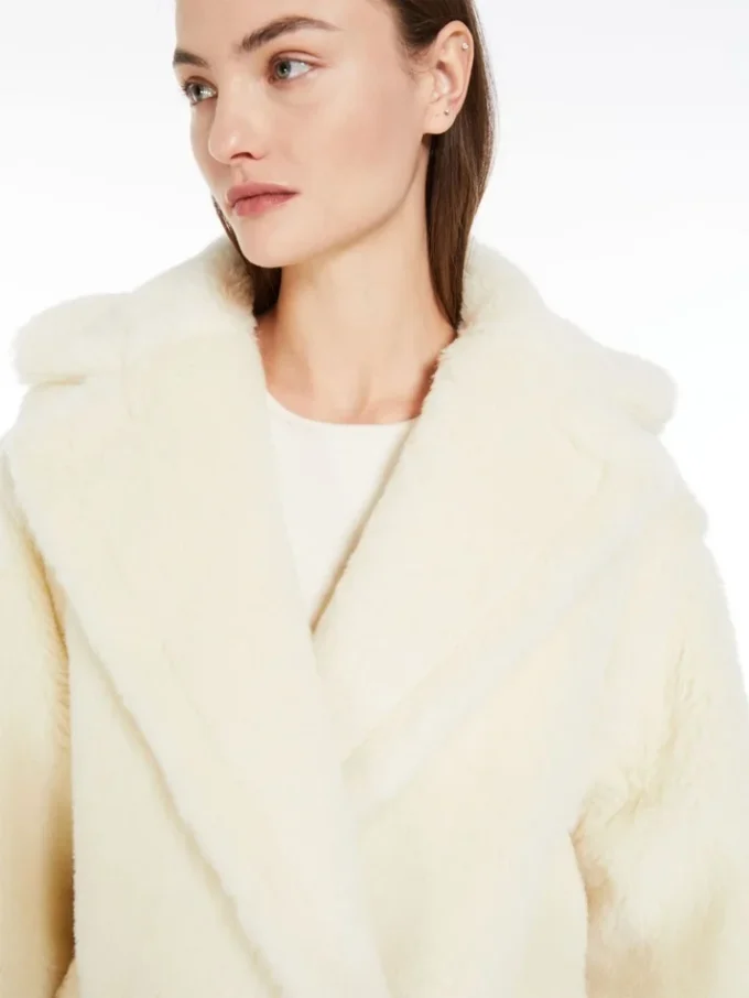 Kort Teddy Bear Icon Coat i alpacka och ull, vit