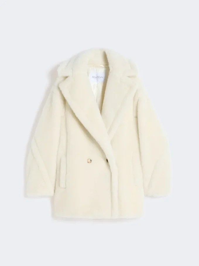 Kort Teddy Bear Icon Coat i alpacka och ull, vit
