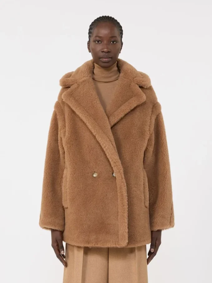 Kort Teddy Bear Icon Coat, kamel