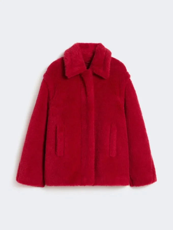Kort teddykapp i alpacka och ull, röd