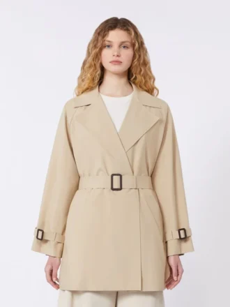Kort trenchcoat i vattenavvisande canvas, beige