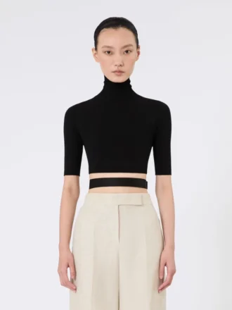 Kort turtleneck i stretchviskos, svart